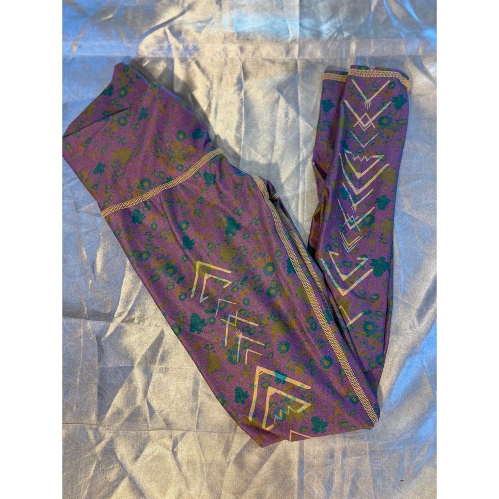 Teeki Purple Floral Geometric Mountain Graphic Leggings XS Recycled Activewear